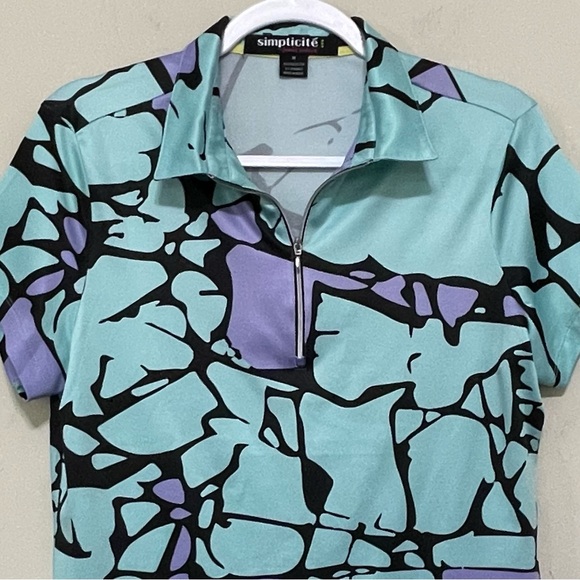 Jamie Sadock Simplicite Aqua Blue Purple Abstract Golf Polo Athleisure Size M - Picture 4 of 10